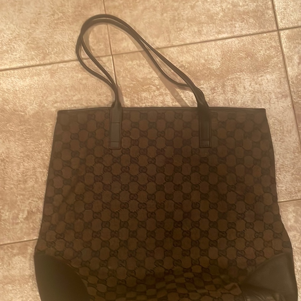 Brown cloth and leather Gucci handbag